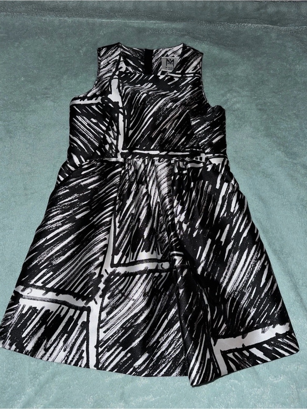 Milly Minis Girls Black and White Dress Size 10 A-Line Sleeveless Party Dress